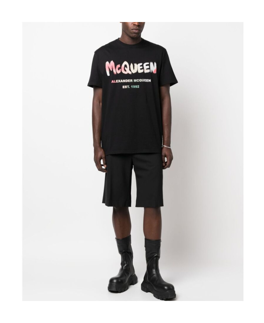 Alexander Mcqueen Abstract Logo-print T-shirt In Black