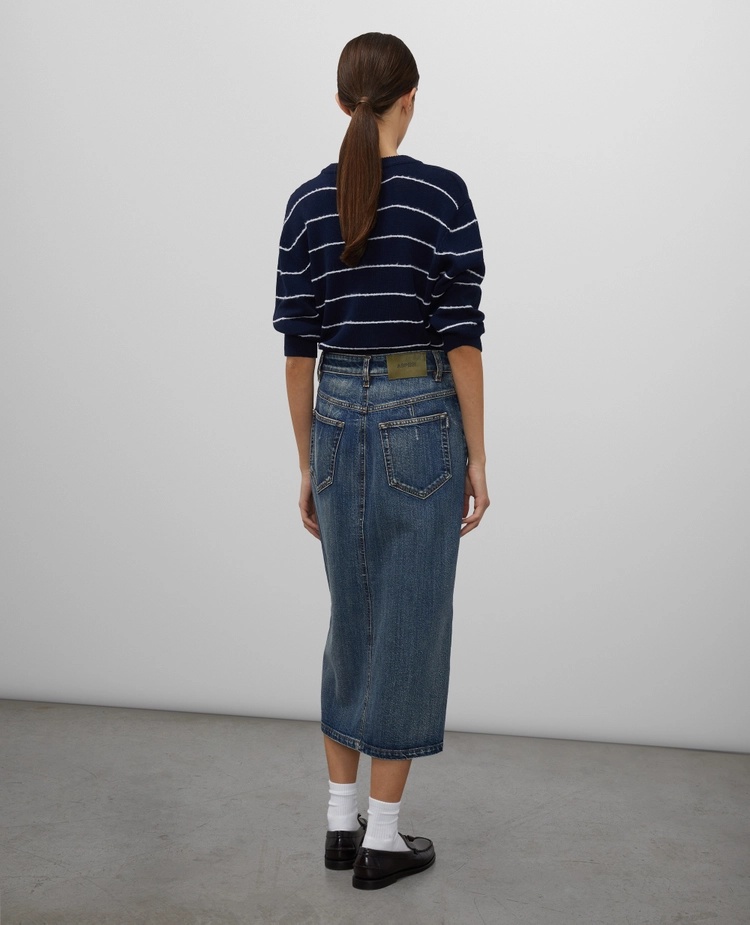 Shop Aspesi Appliqué-logo Denim Skirt In Blue