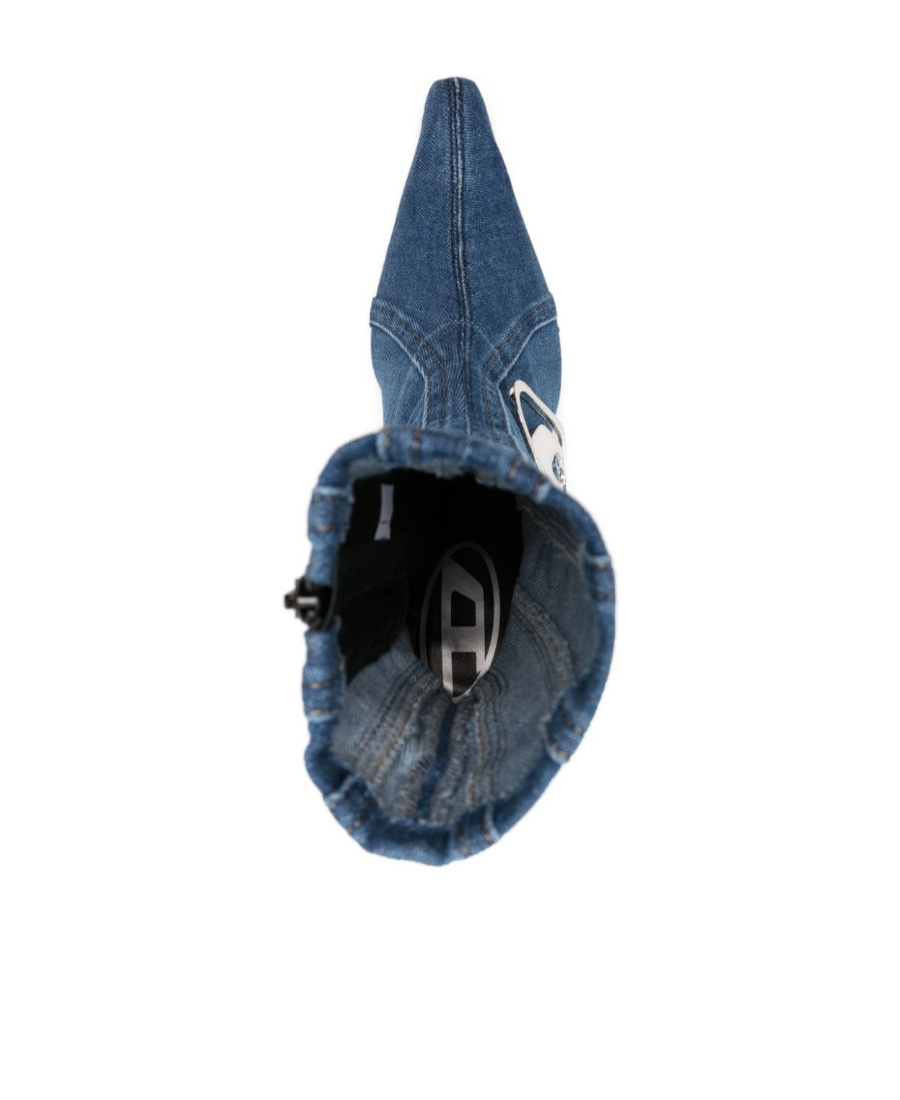 Diesel 'd-eclipse' Light Blue Socks Boots With Macro Oval D Logo In Stretch Cotton Denim Woman In Blue