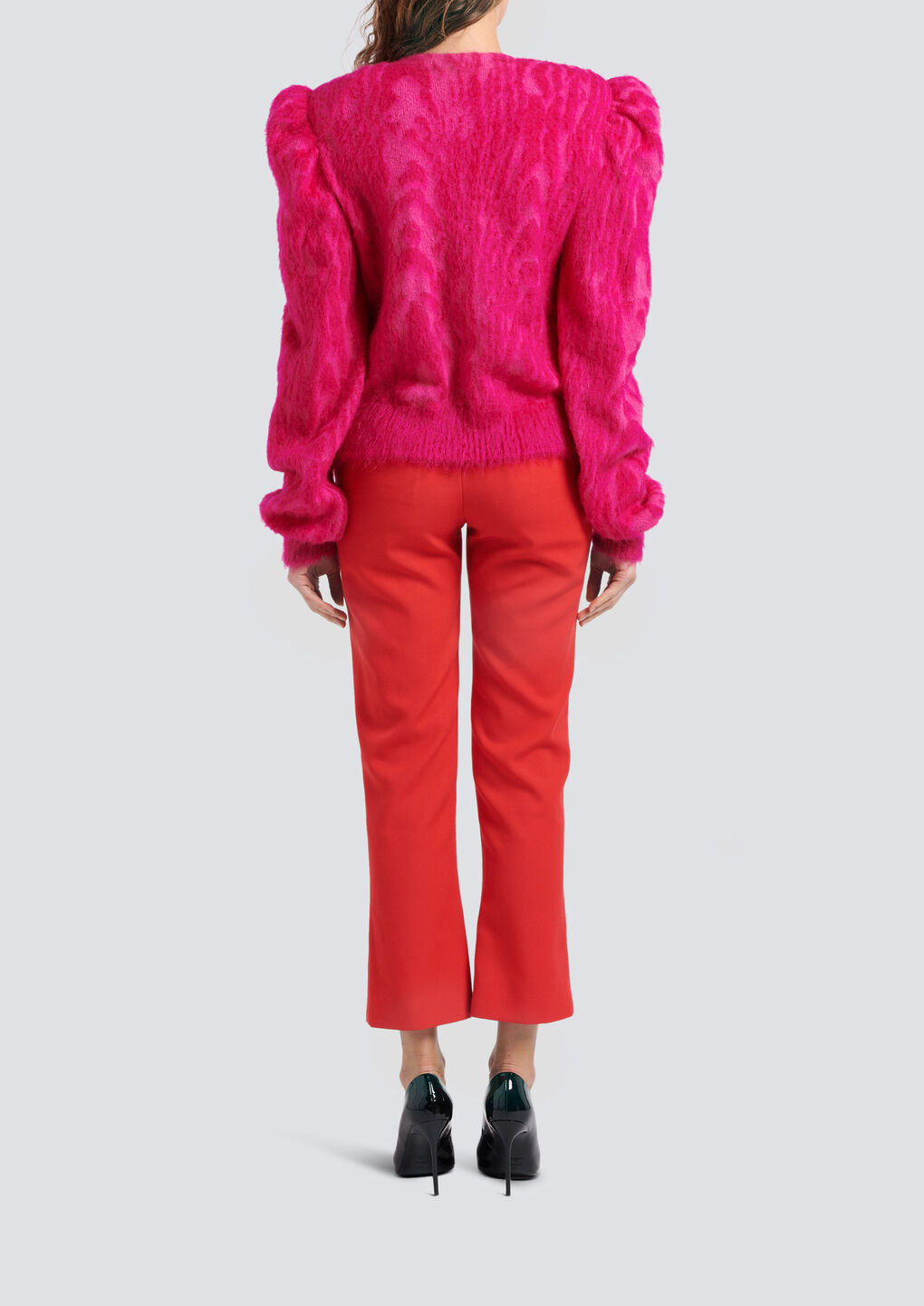 Balmain Grain De Poudre Flared Cropped Trousers In Red