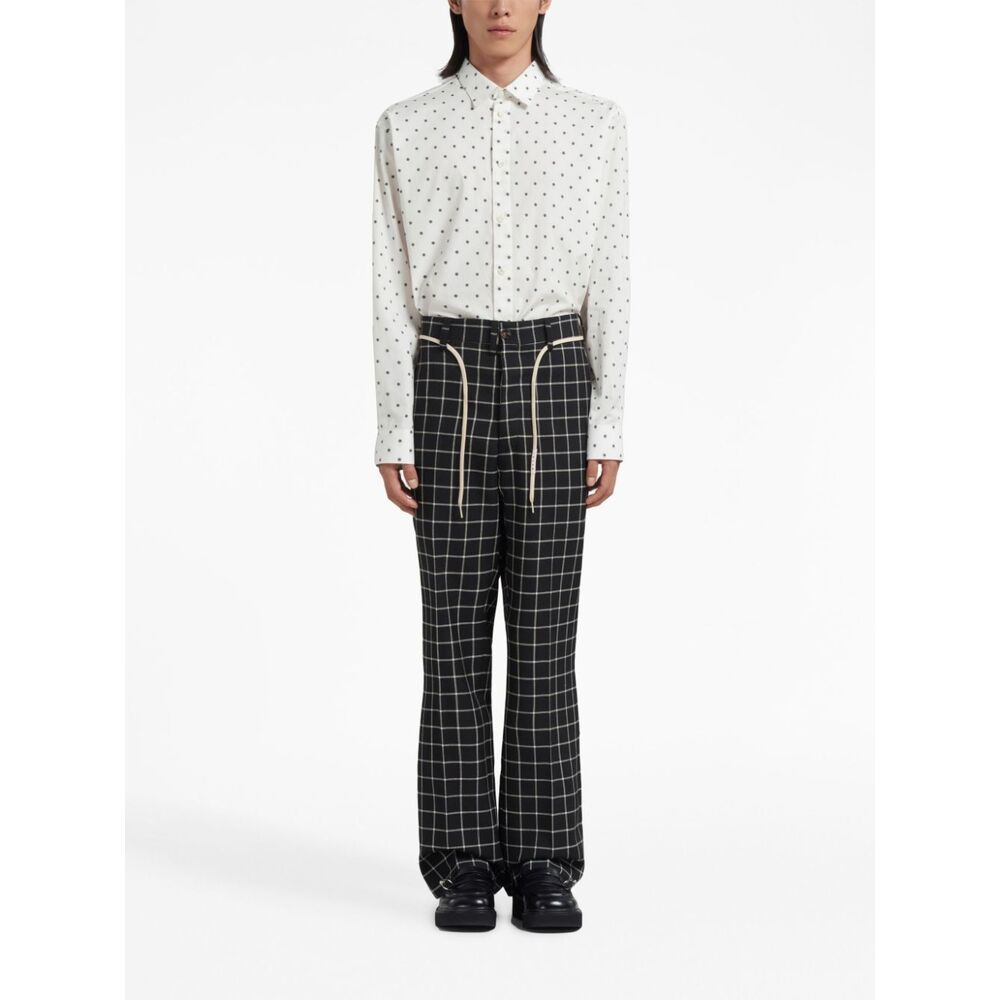 Marni Grid-pattern Straight-leg Trousers In Black