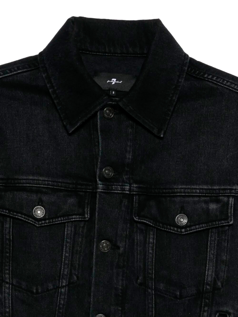 7 For All Mankind Laser-cut Denim Jacket In Black