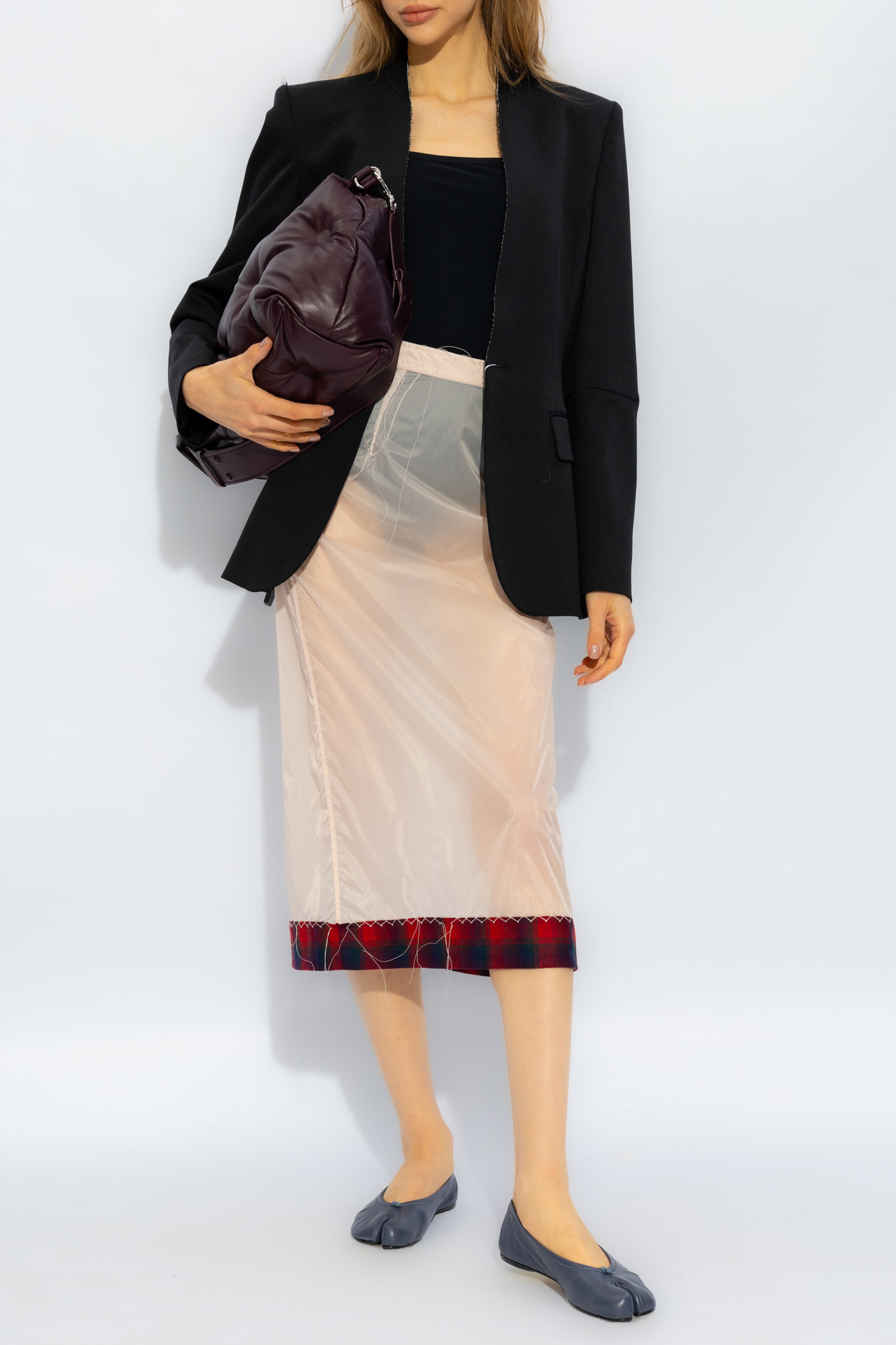 Maison Margiela Pendleton-check-hem Sheer Skirt In Pink
