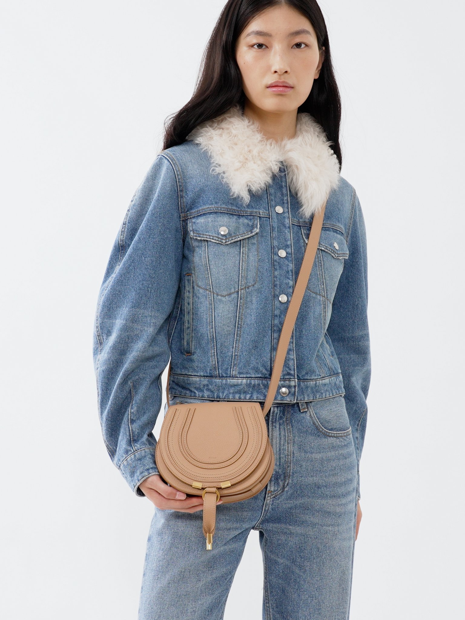 Chloé Chloe Marcie Small Leather Saddle Bag In Nude