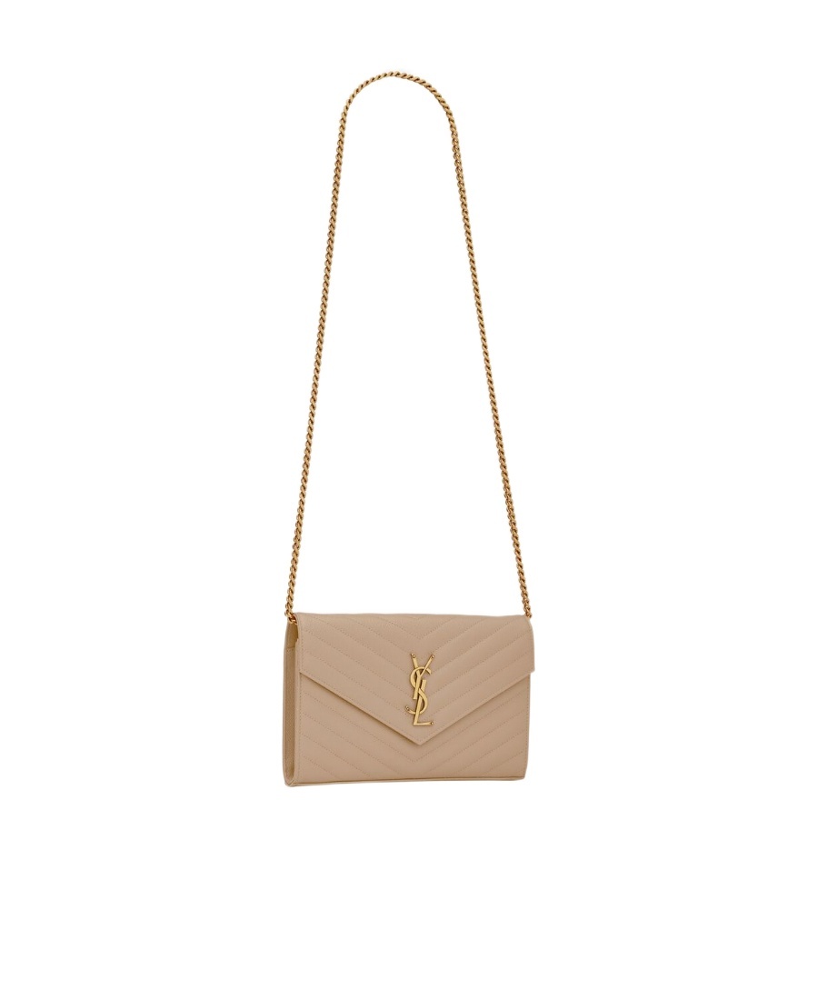 Saint Laurent Monogram-plaque Quilted Shoulder Bag In Nude