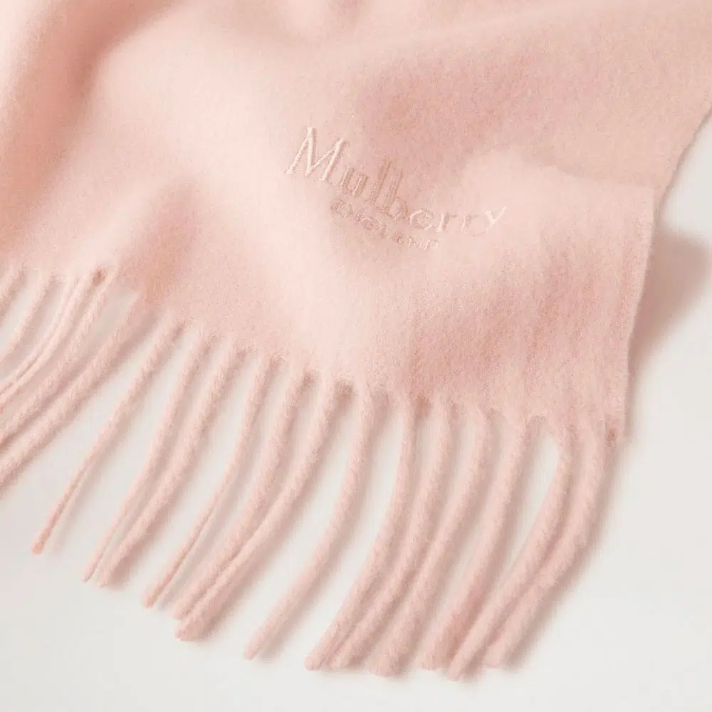Mulberry Logo-embroidered Fringed Scarf In Pink