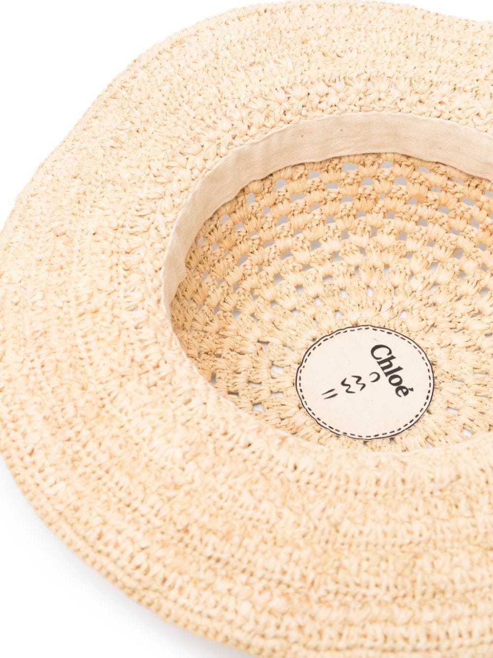 Chloé Logo-embellished Raffia Boater Hat In Nude
