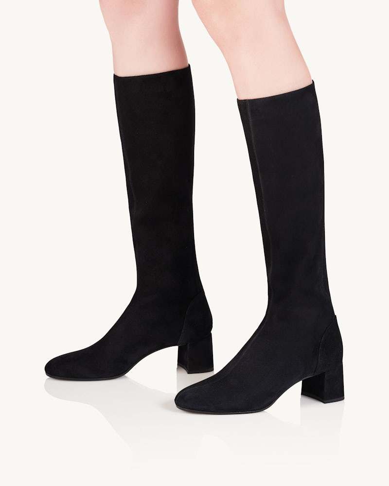 Aquazzura High Block Heel Knee-high Suede Boots In Black