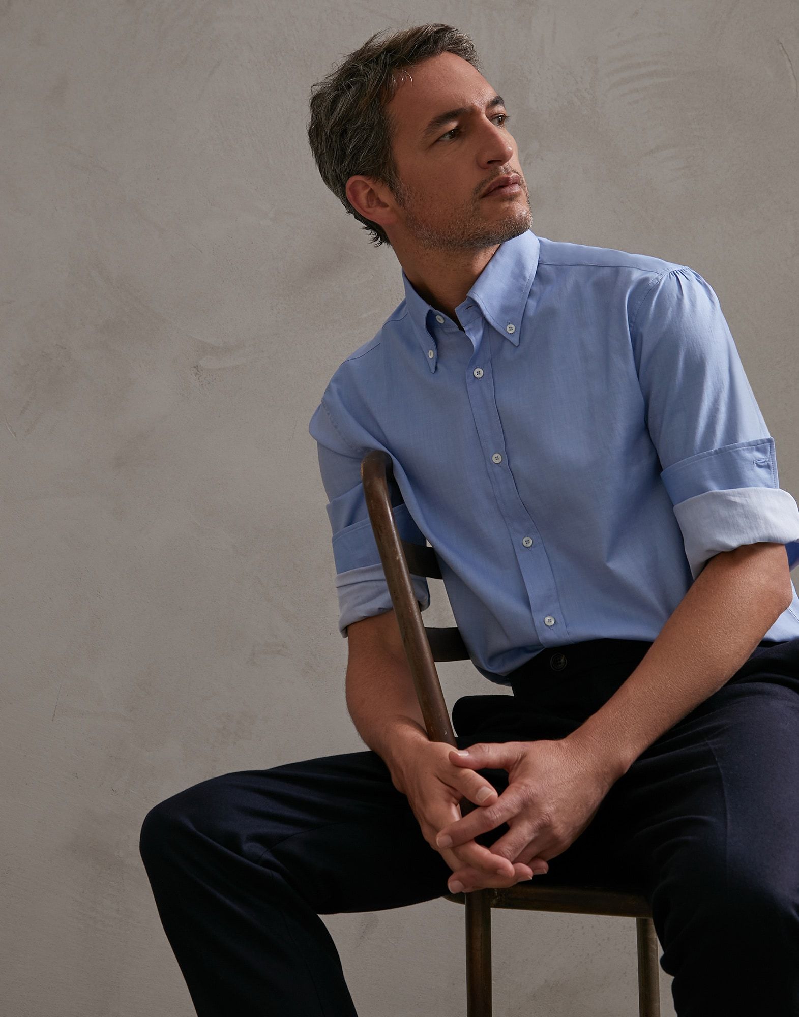 Brunello Cucinelli Plain Blue Cotton Shirt In Blue