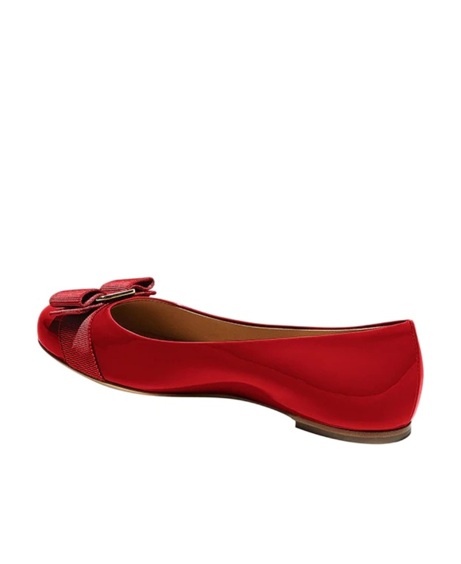 Ferragamo Varina Patent Leather Bow Ballerina Flats In Red