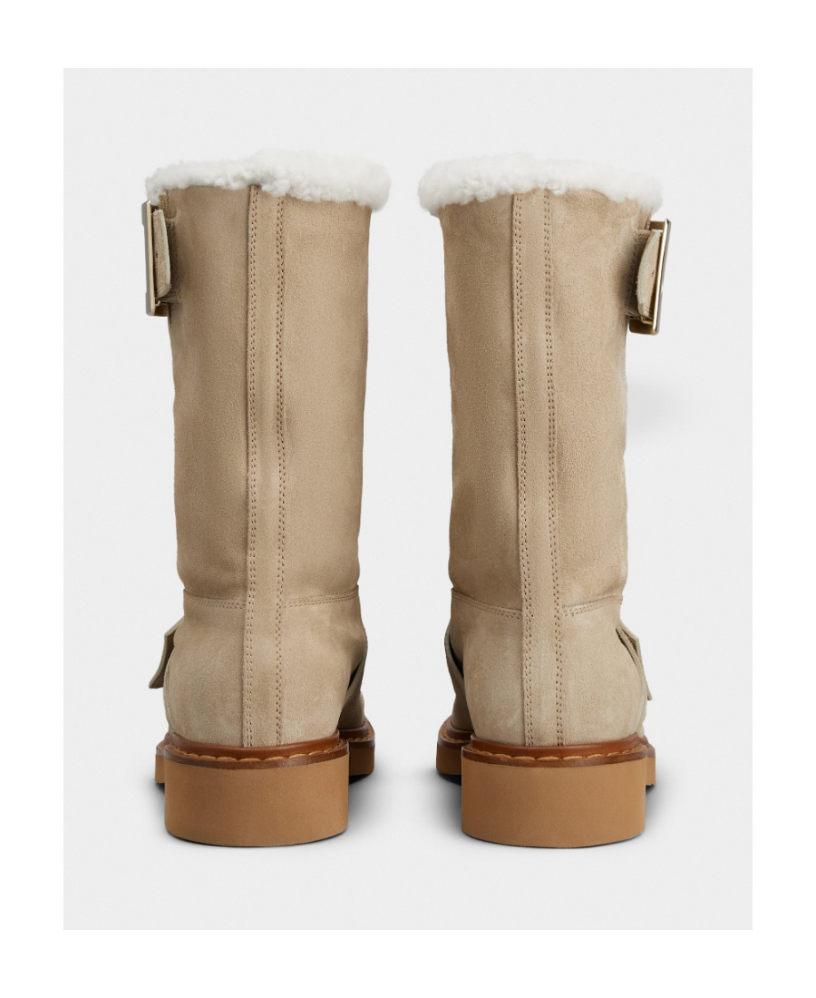 Roger Vivier Calf Suede Buckle Boots In Nude