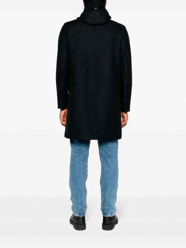 Herno Logo-plaque Fine-ribbed Parka Coat In Black