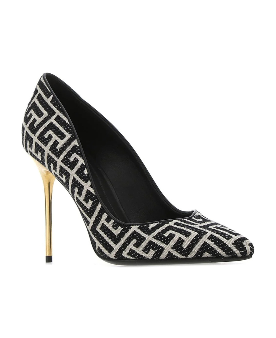 Balmain Bicolor Ivory And Black Jacquard Ruby Pumps In Black