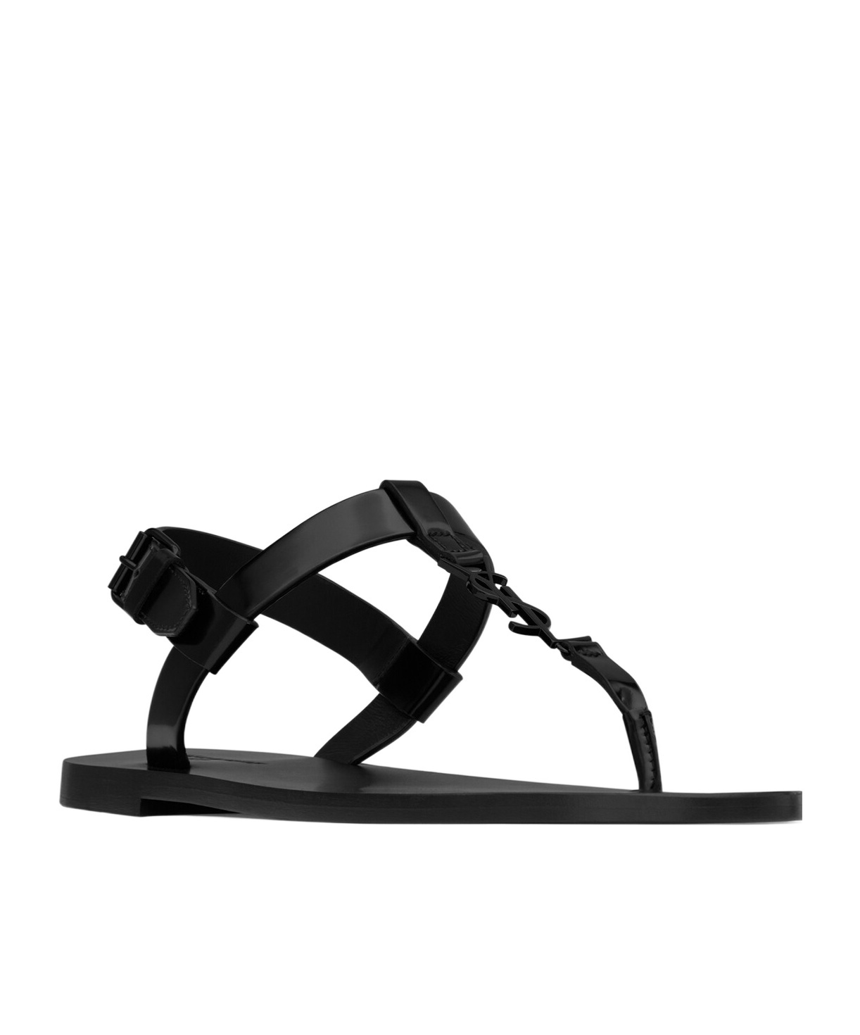 Shop Saint Laurent Cassandre Sandals In Glazed Leather In Black