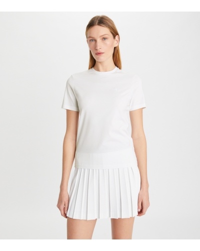 Tory Burch Logo Embroidered Crewneck T-shirt In White