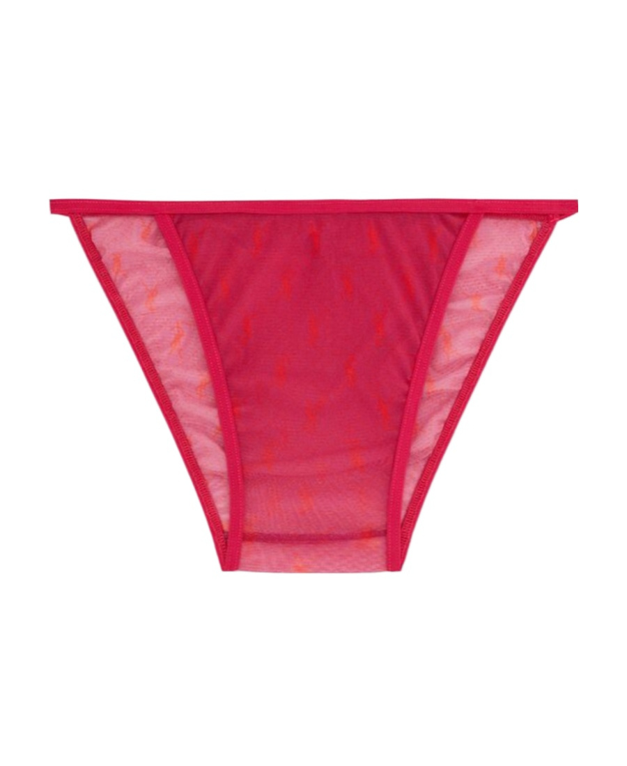 Saint Laurent Monogram Panties In Tulle Jersey In Red