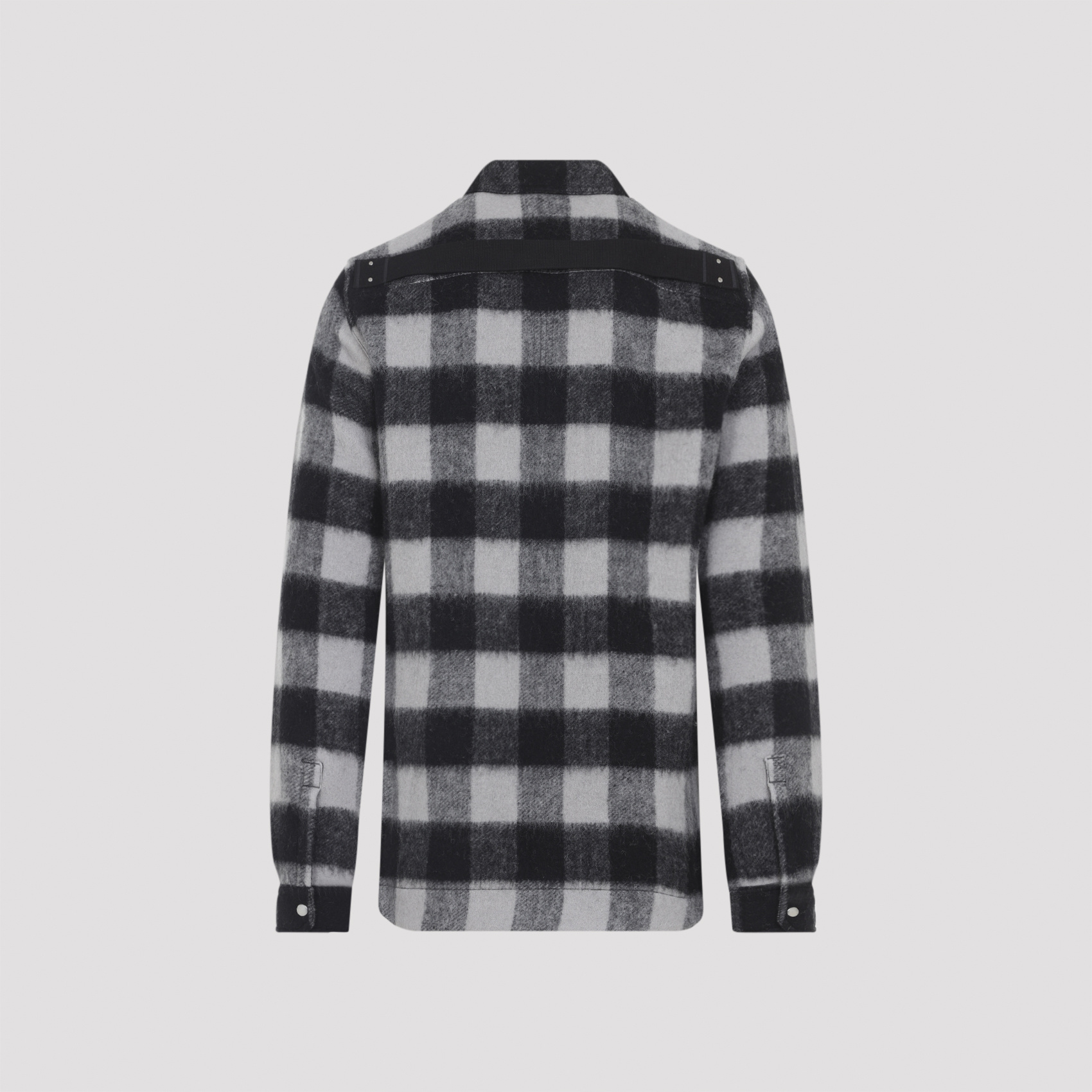 Rick Owens Checked Pattern Long Sleeve Outer Shirt In Gray