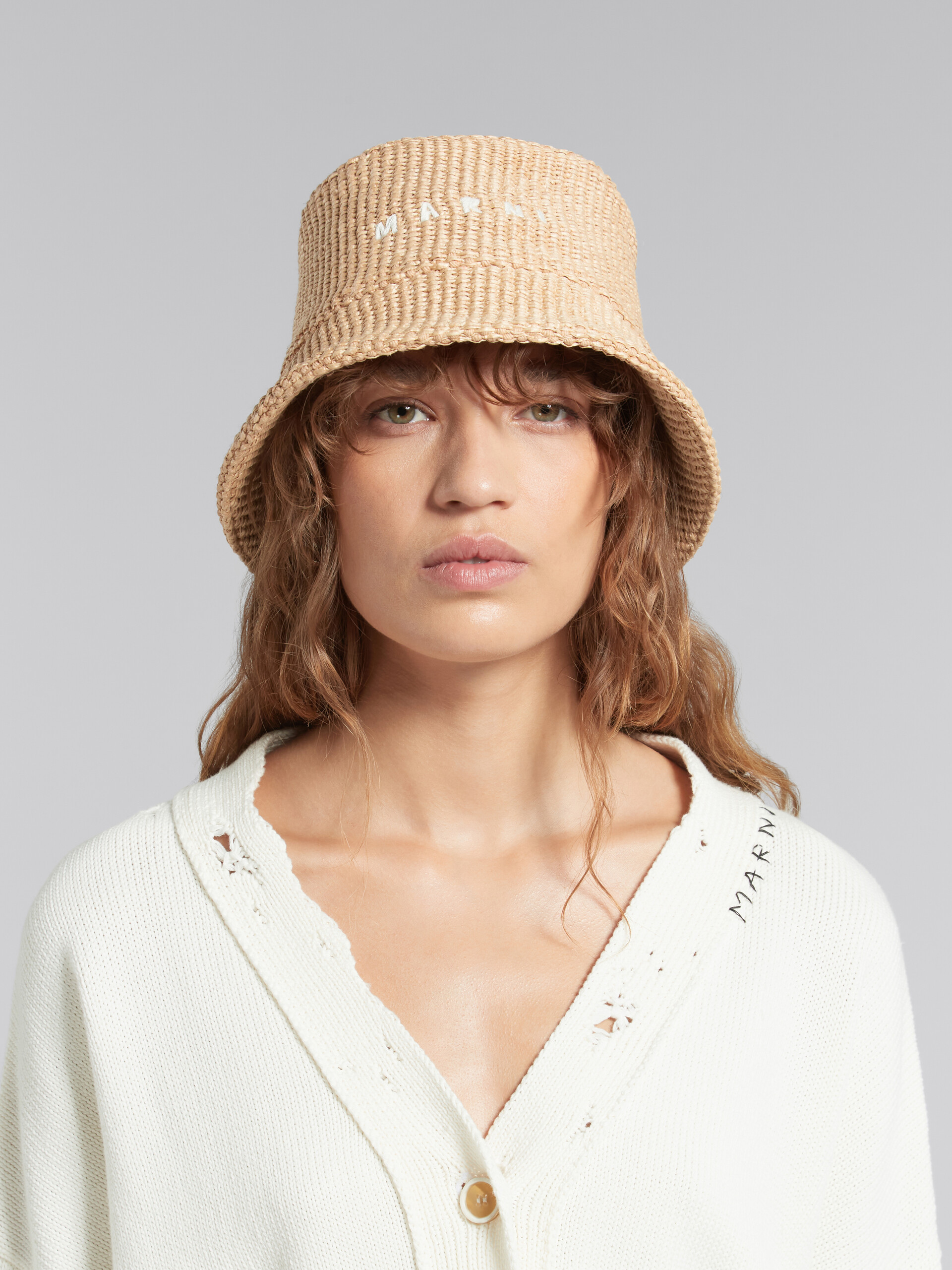 Shop Marni Logo-embroidered Bucket Hat In Nude