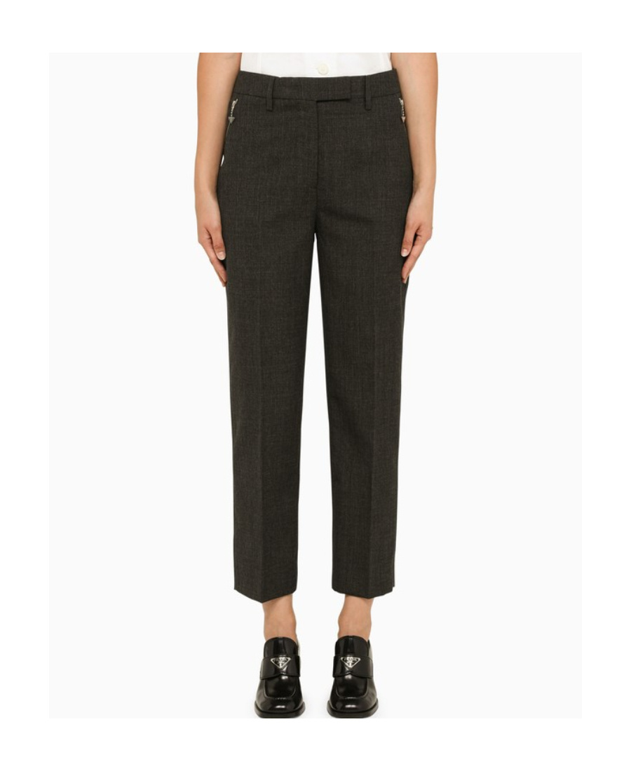 Prada Grey Wool Cropped Trousers In Gray