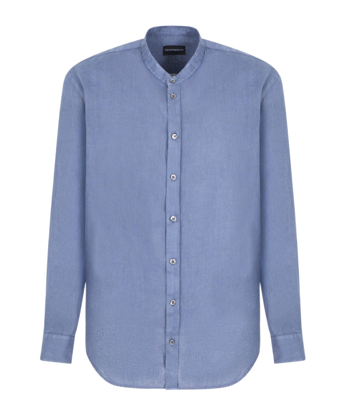 Emporio Armani Herringbone Cotton Button-up Shirt In Blue