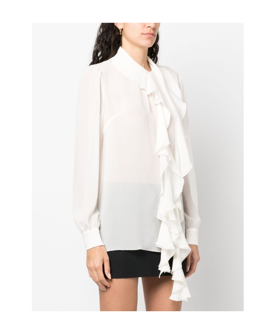 Dolce & Gabbana Silk-georgette Blouse With Ruffles In White
