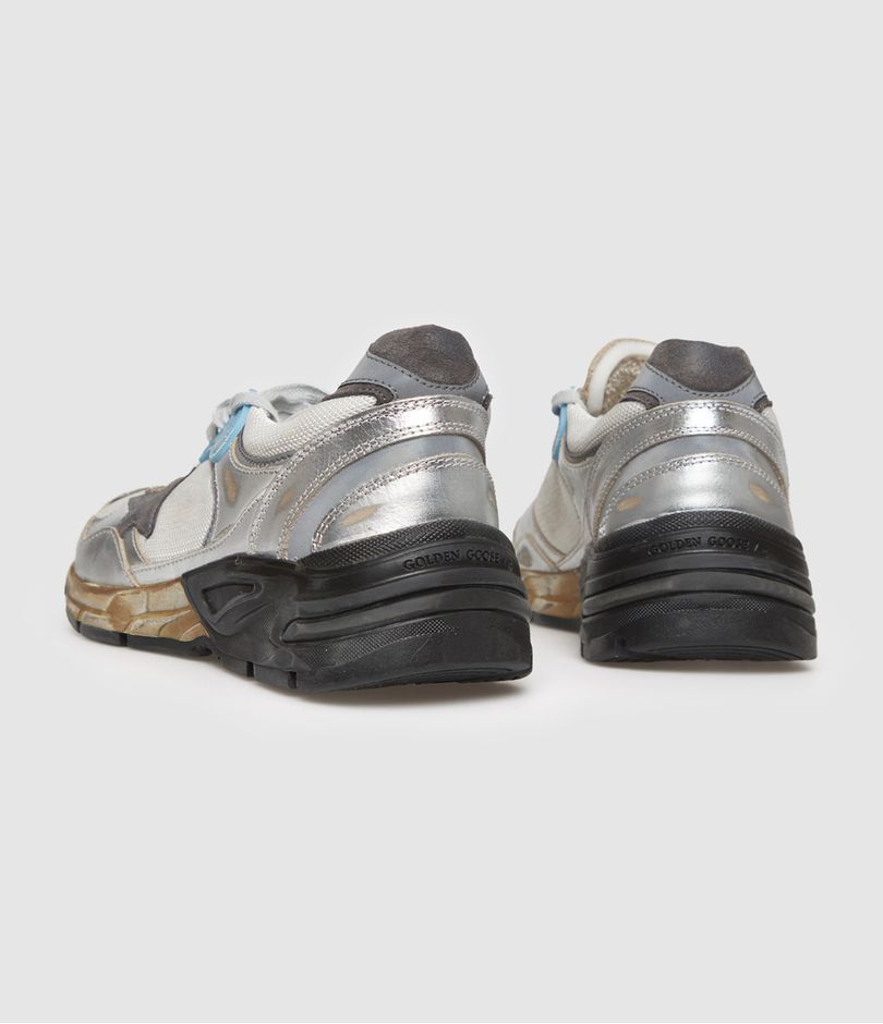 Golden Goose Mesh And Silver Laminated Leather Sneakers With Star