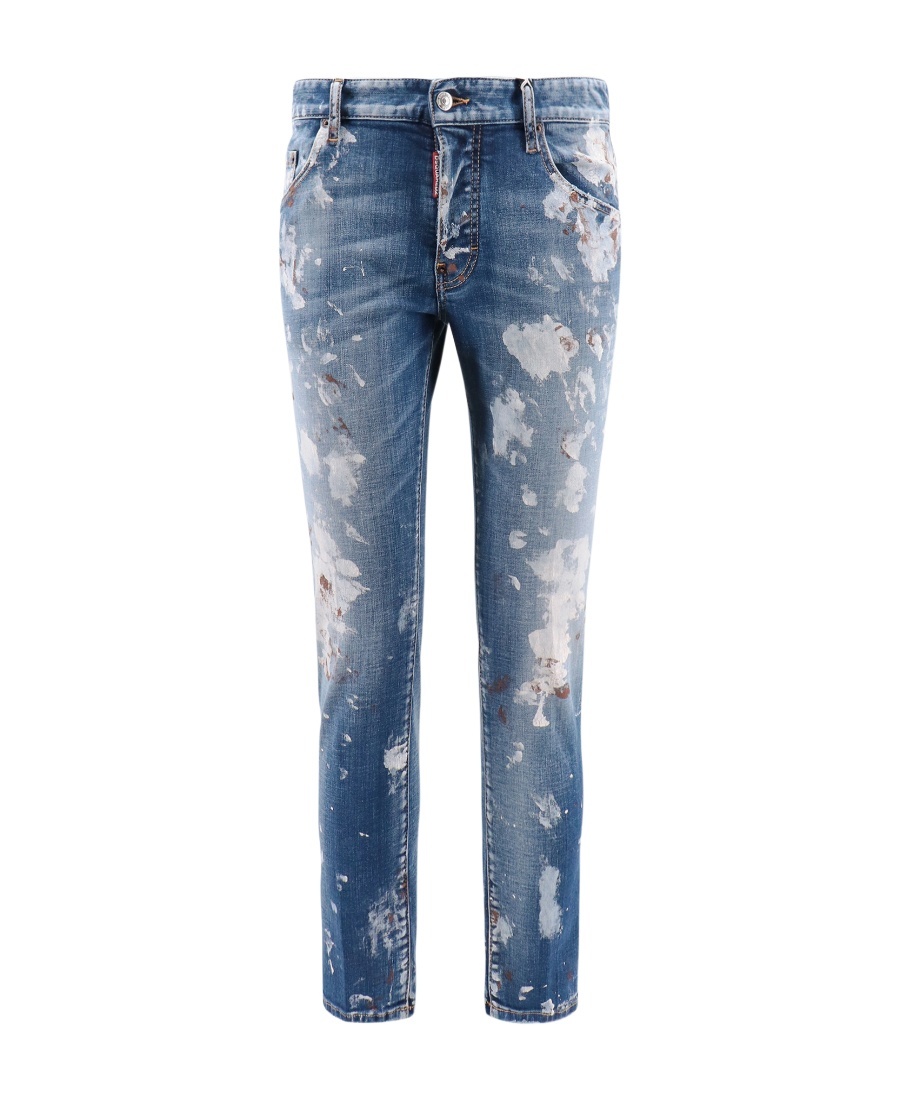 Shop Dsquared2 Paint Splattered Distressed Jeans In Blue