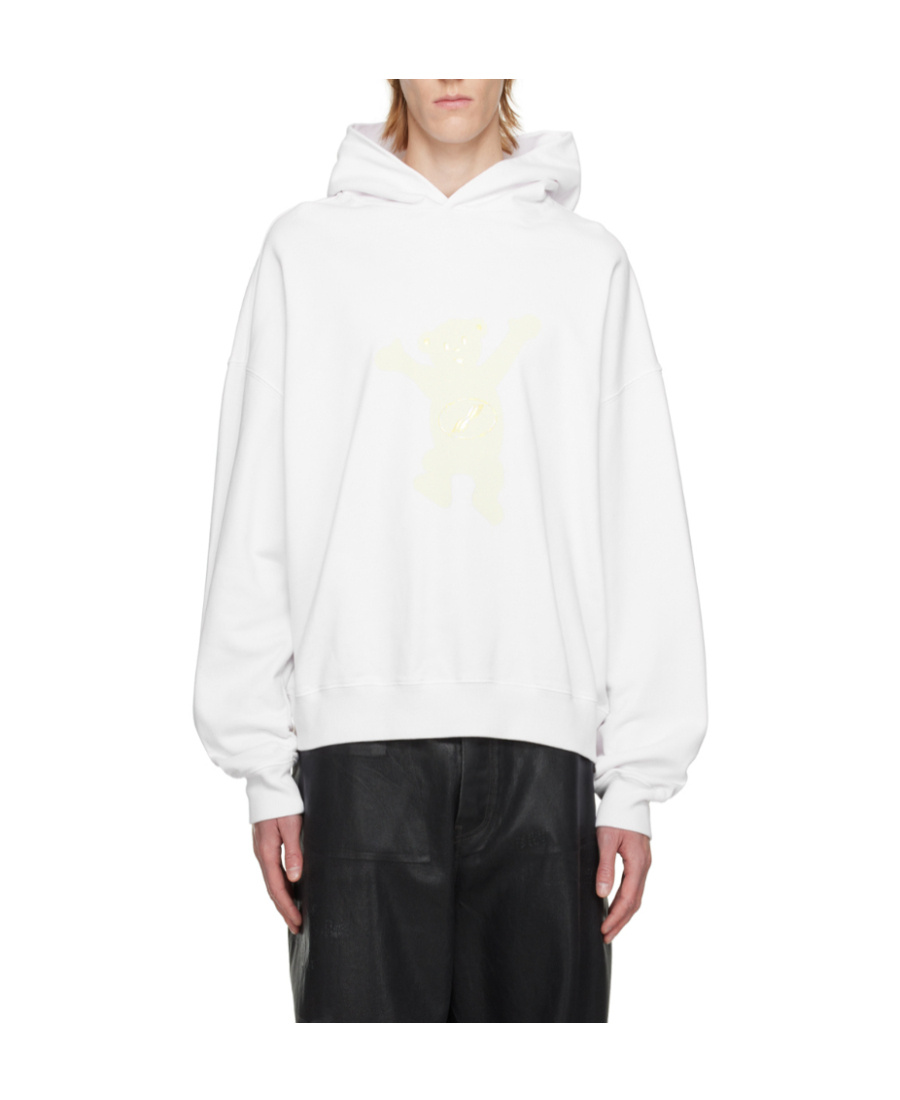 We11 Done New Teddy Logo Cotton Hoodie In White