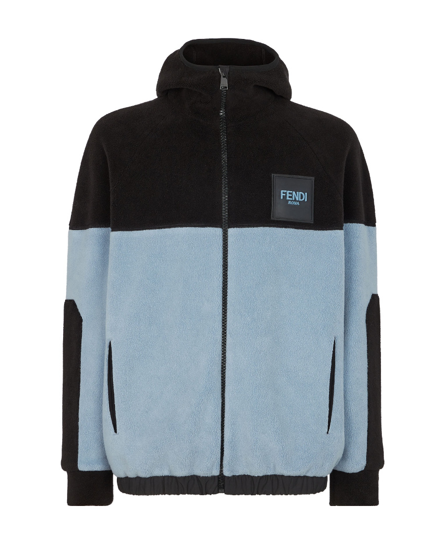 Fendi Men Fleece Sweatshirt With Frontal Logo Patch In Blue