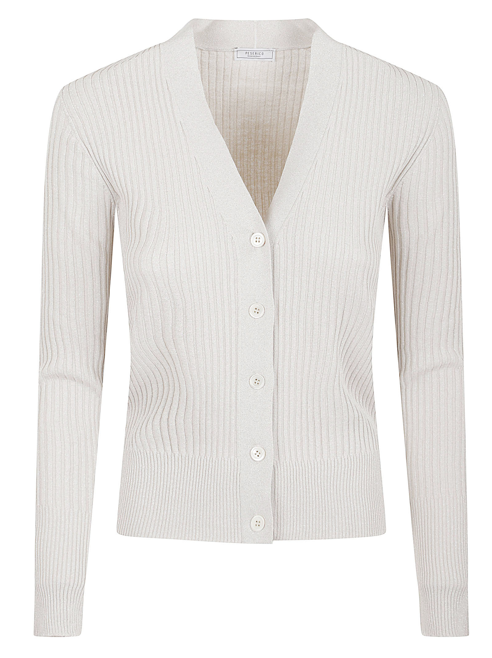 Peserico Long Sleeve V Neck Knit Sweater In White