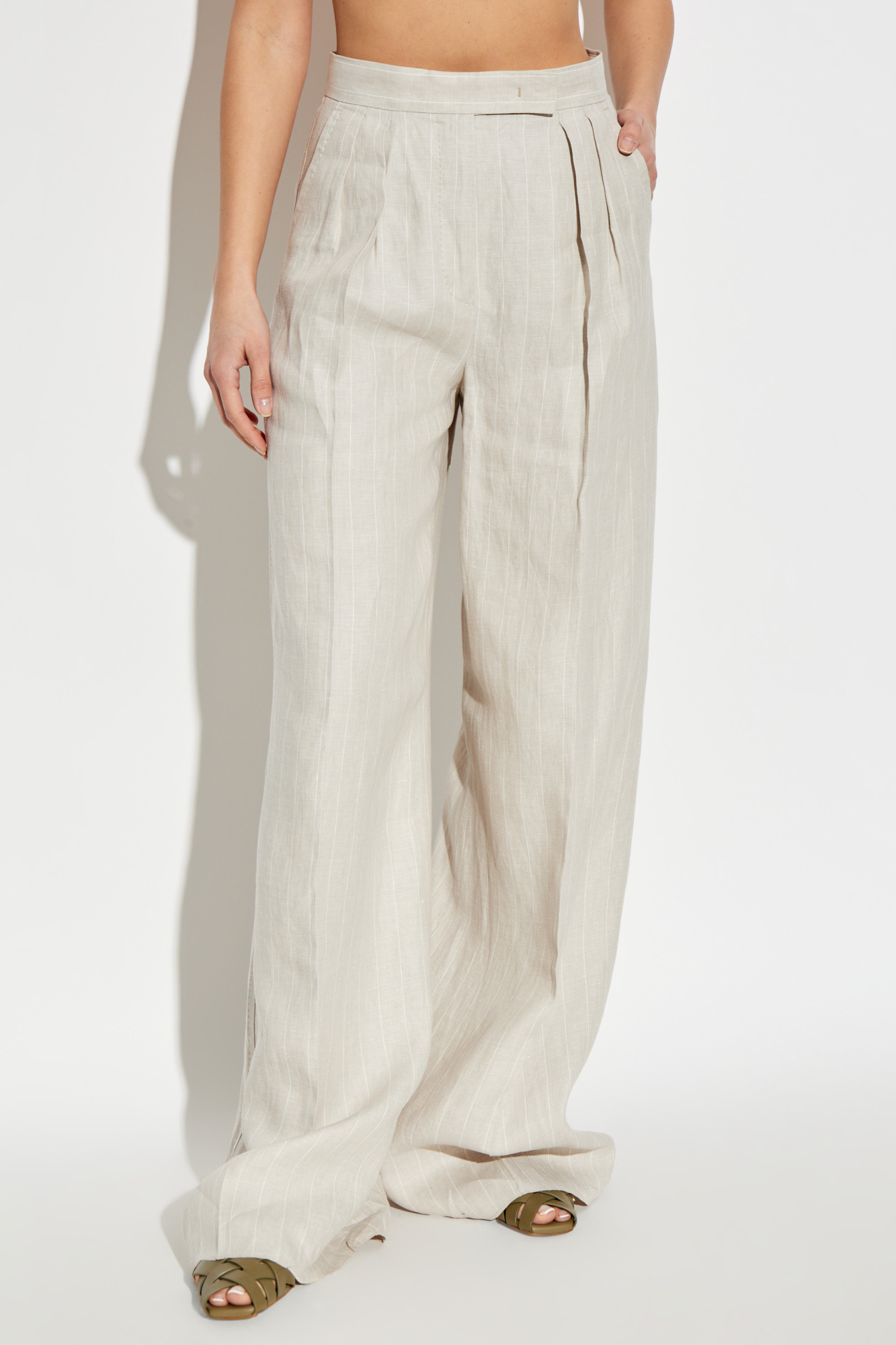Max Mara Rauche Linen Trousers In White