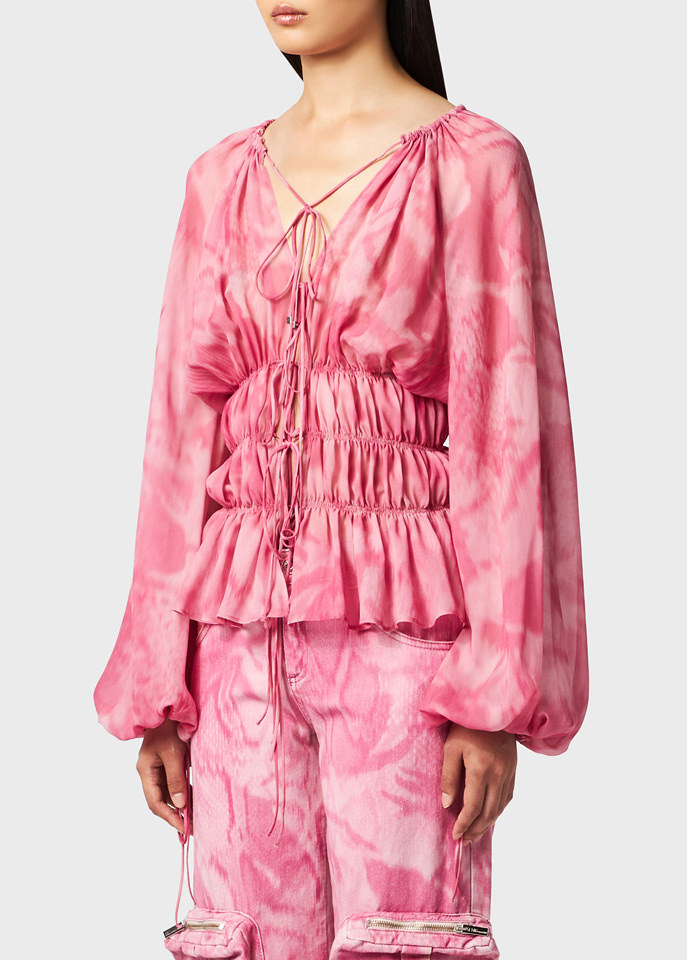 Blumarine Printed Georgette Blouse In Pink