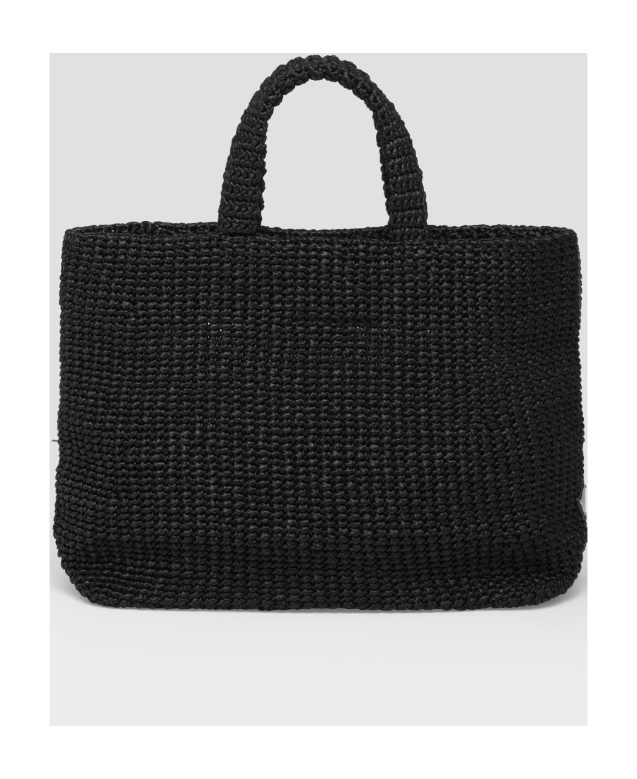 Prada Raffia Tote Bag In Black