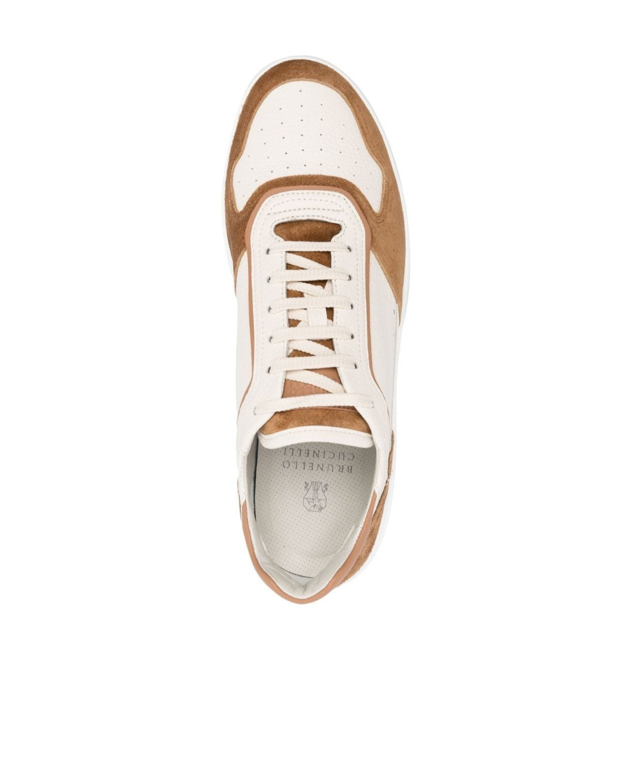 Brunello Cucinelli Panelled Leather Low-top Sneakers In White