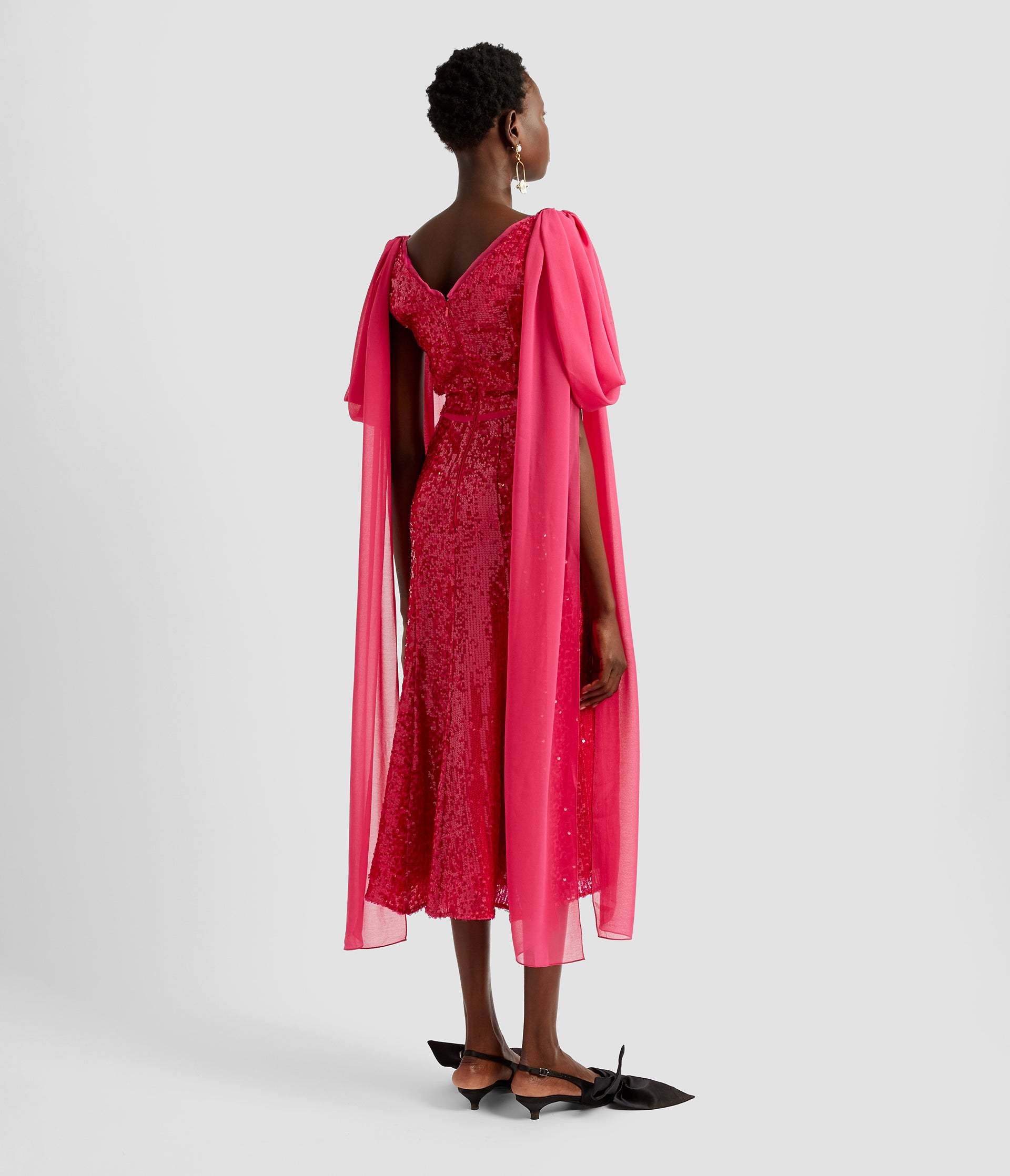 ERDEM V-NECK SHOULDER-HANGING DETAIL DRESS 