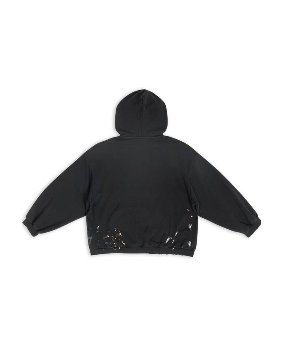 Balenciaga Logo Typographic-print Splatter Paint Hoodie In Black