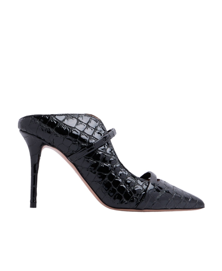 Malone Souliers Maureen 100mm Crocodile-embossed Mules In Black