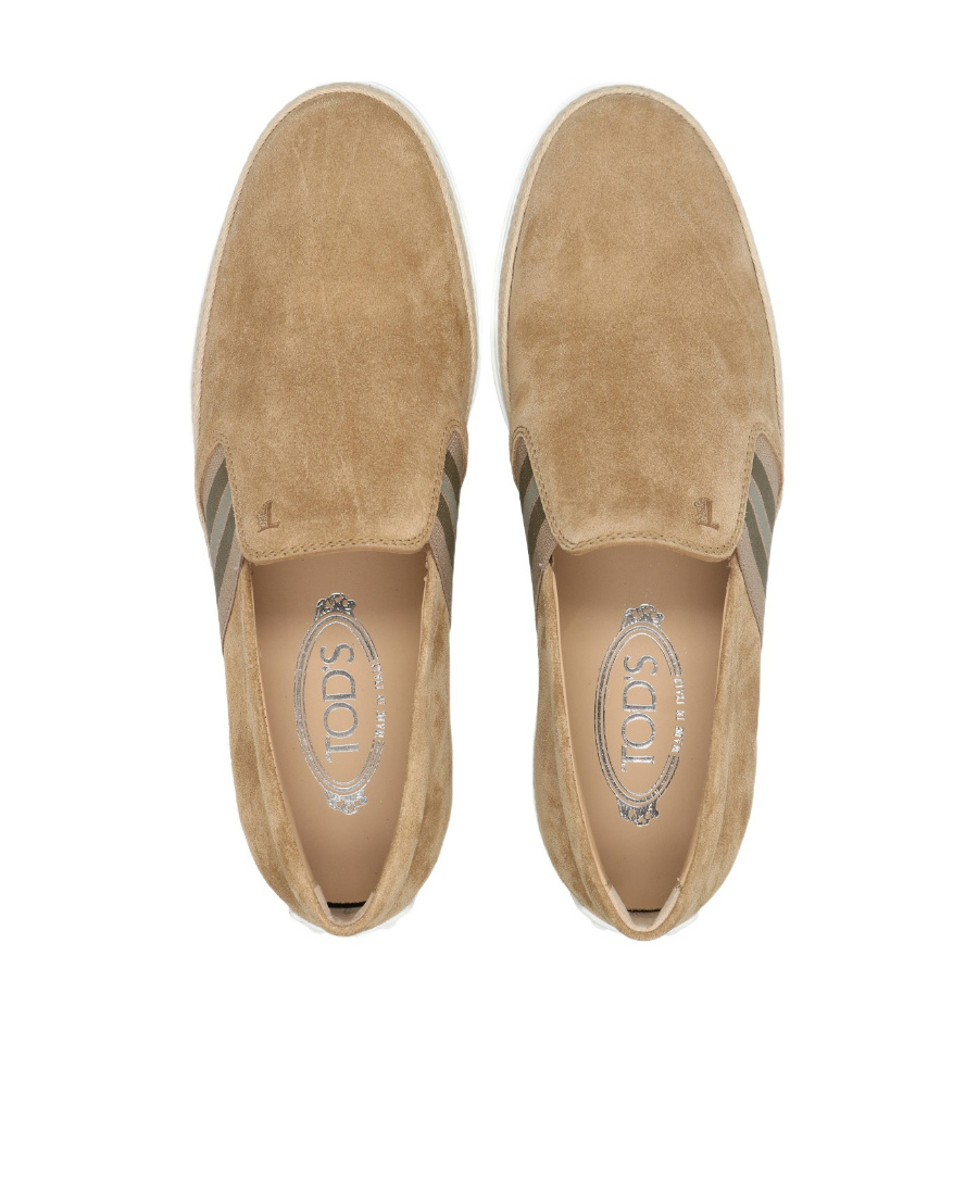 Tod's Stripe-detail Suede Loafers In Nude