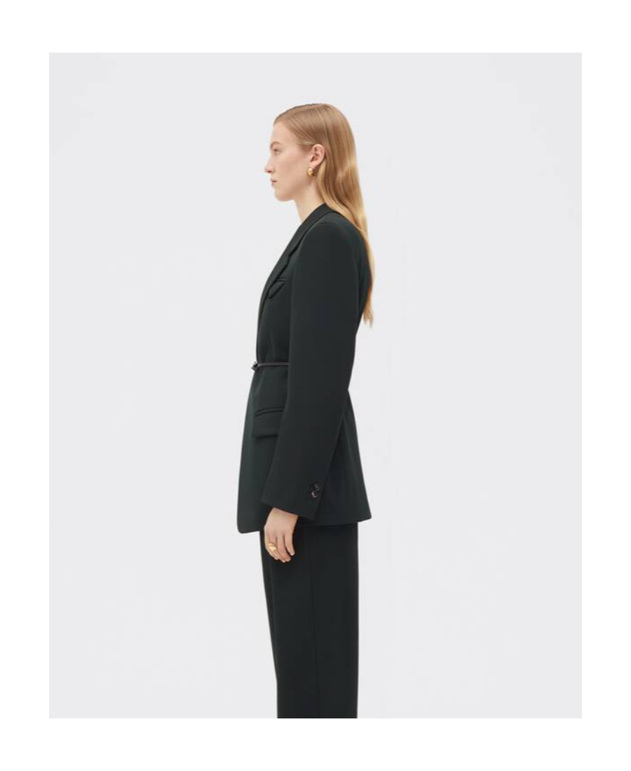 Shop Bottega Veneta Stretch Grain Fabric Belted Suit Coat In Black