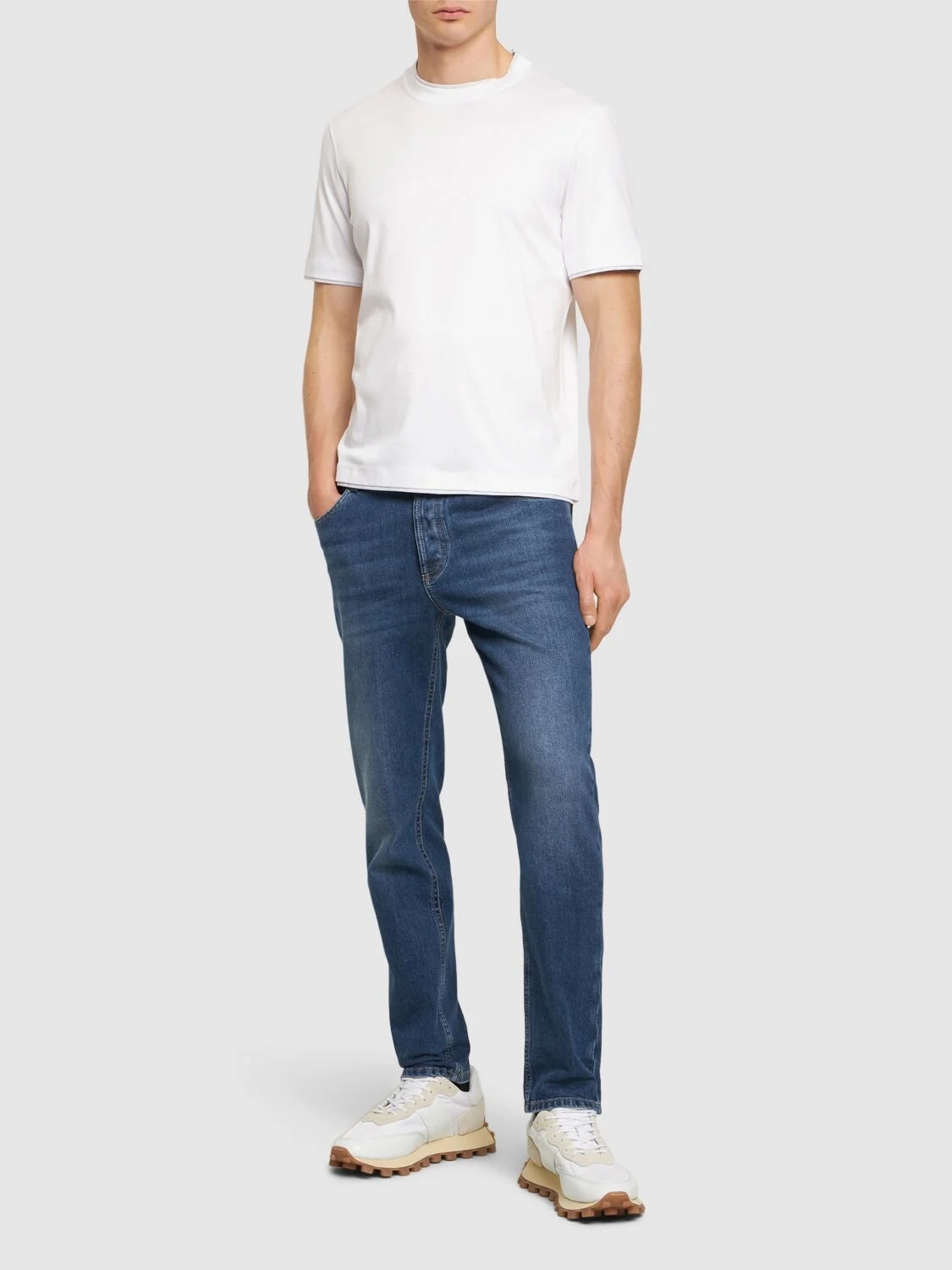 Brunello Cucinelli White Cotton Faux Layering T-shirt