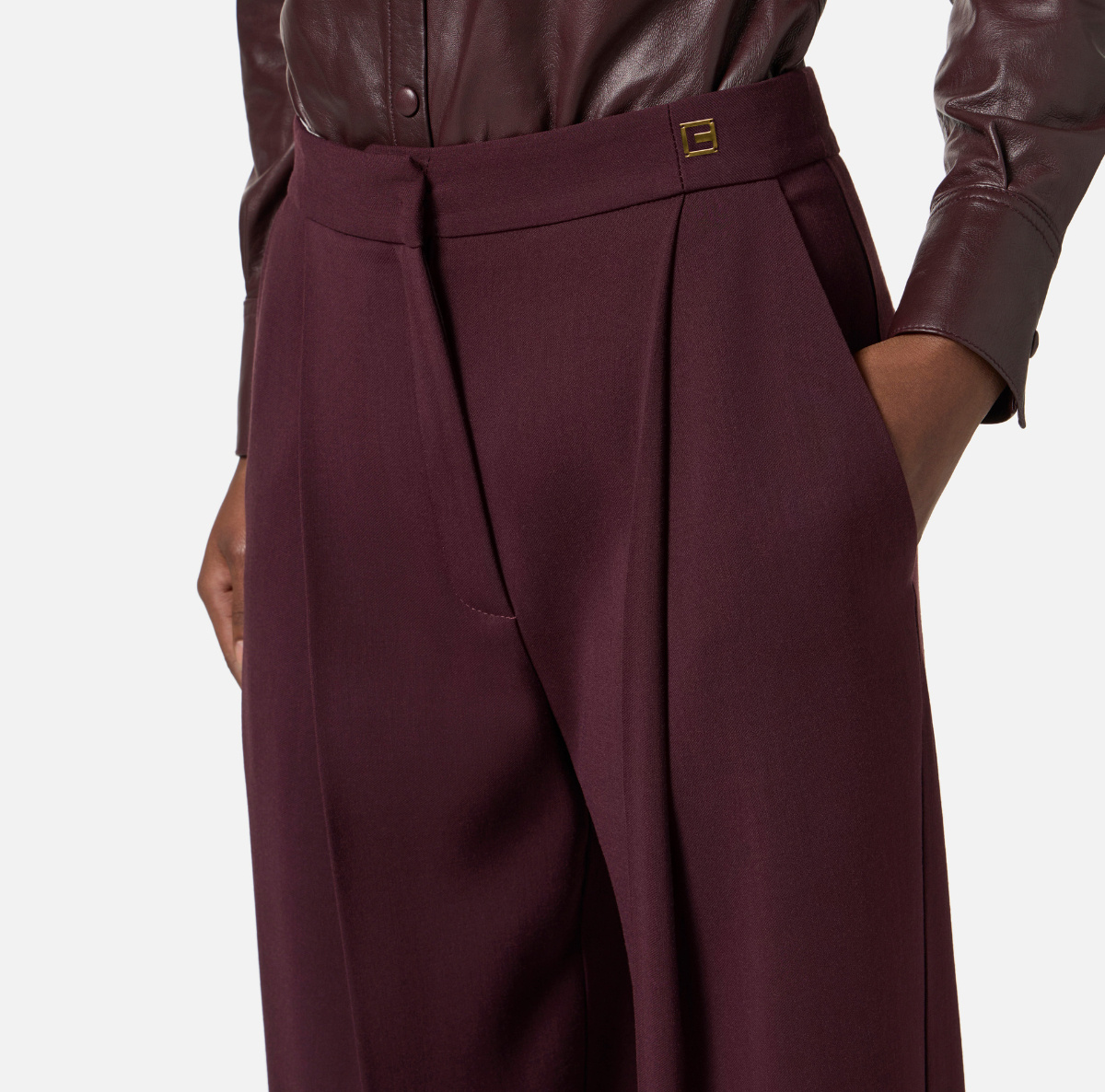 Elisabetta Franchi High-waisted Tailored Trousers In Burgundy