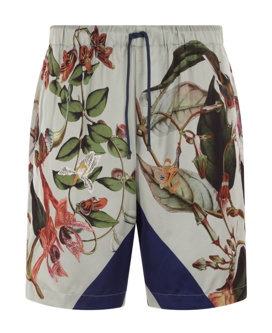 Dries Van Noten Gray Printed Shorts In Black