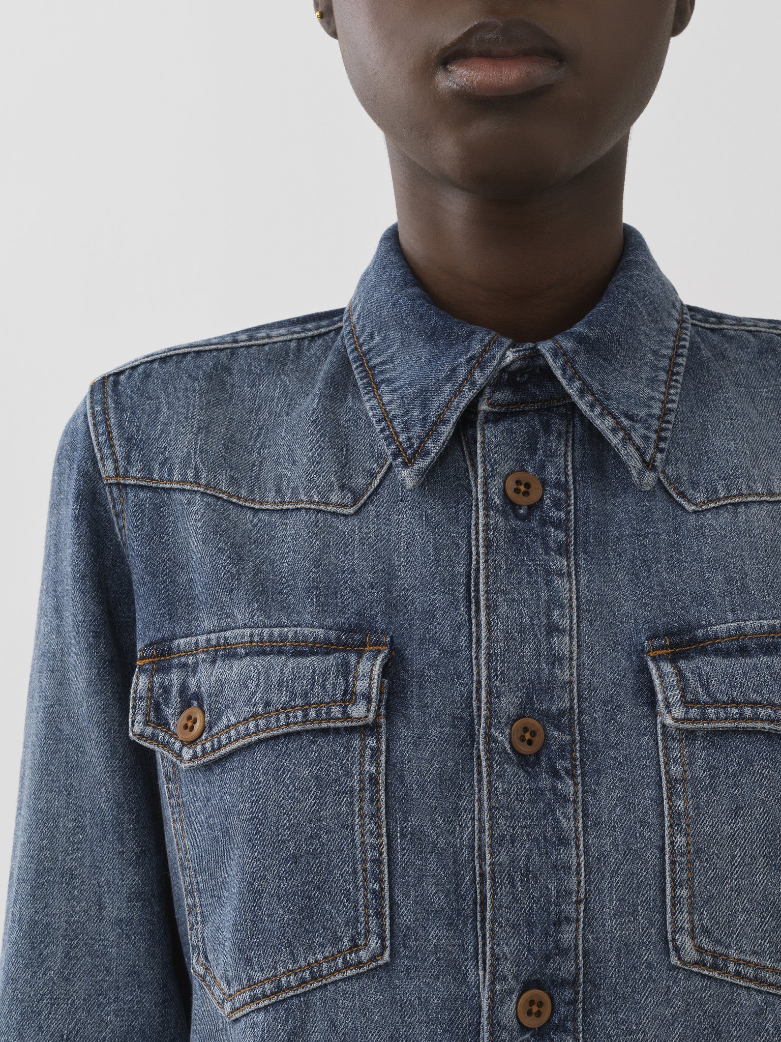 Chloé Long-sleeved Denim Shirt In Blue