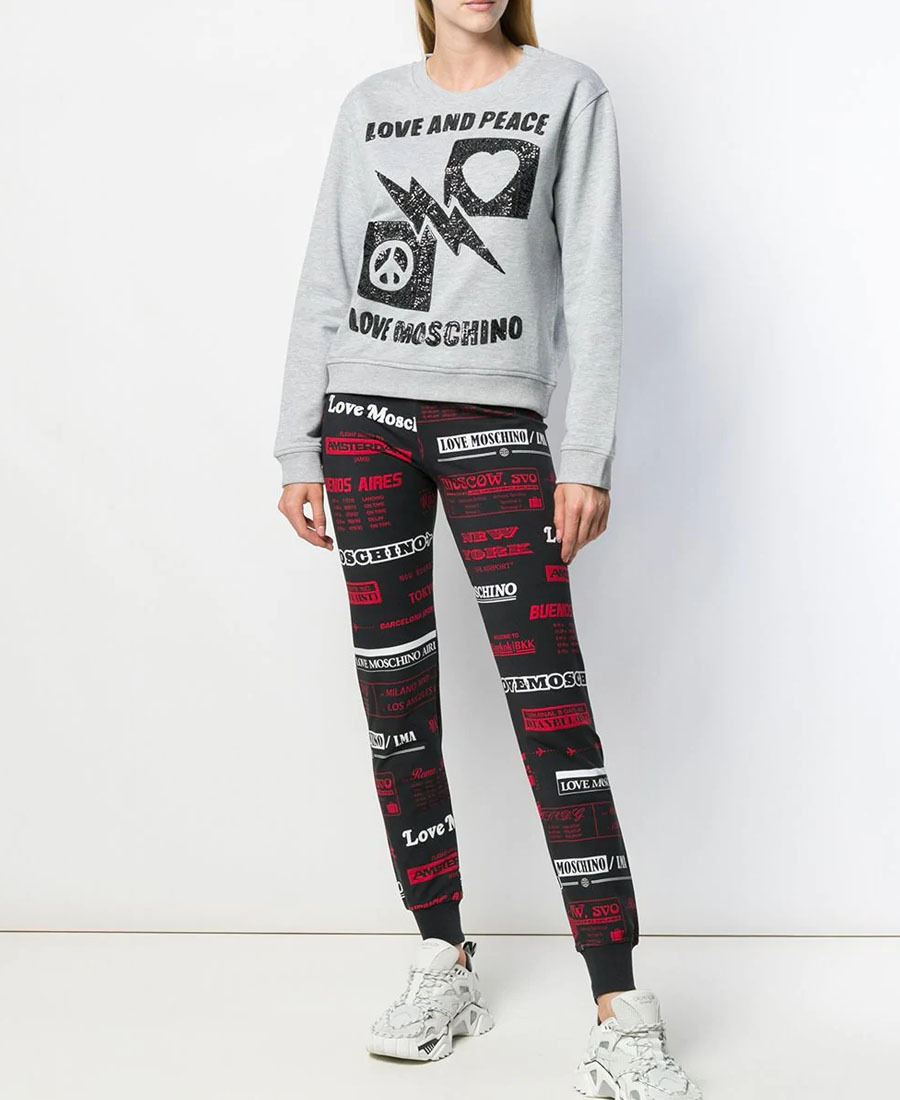 Shop Moschino Logo Sequined Sweater In Gray