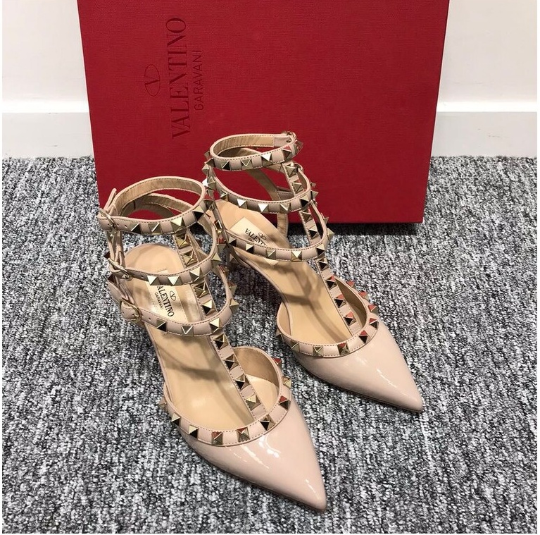 Shop Valentino Rockstud Rivet High Heels In Nude
