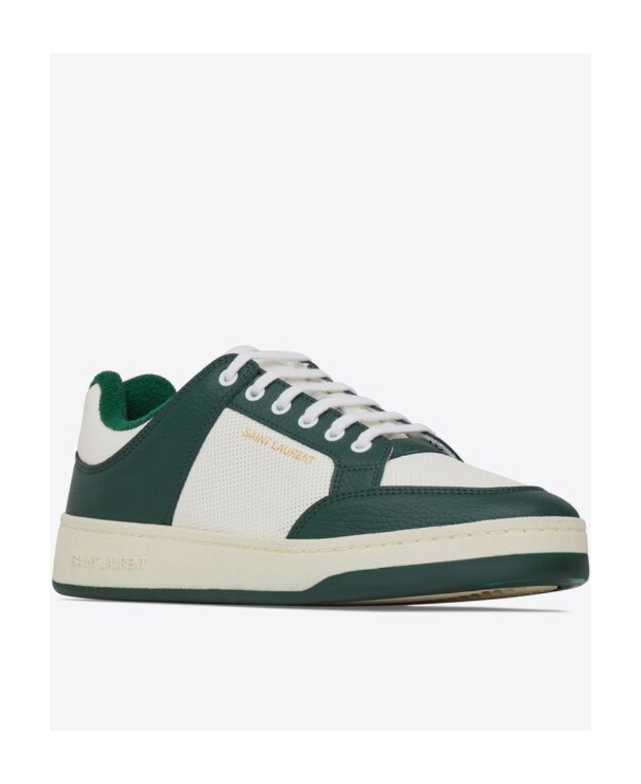 Shop Saint Laurent Sl/61 Low-top Sneakers In Smooth And Grained Leather In White