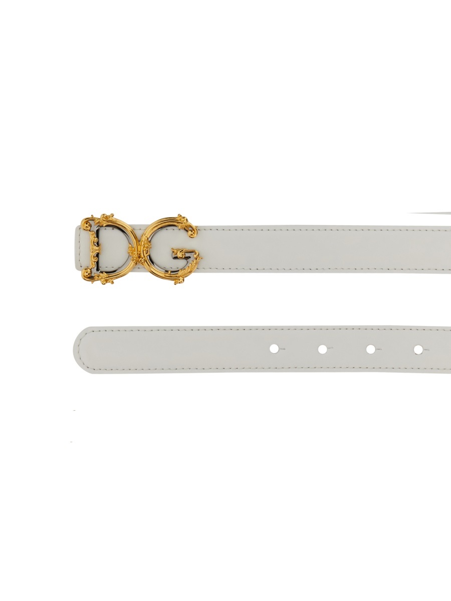 Dolce & Gabbana Dolce  Gabbana Baroque Logo Buckle Belt In White