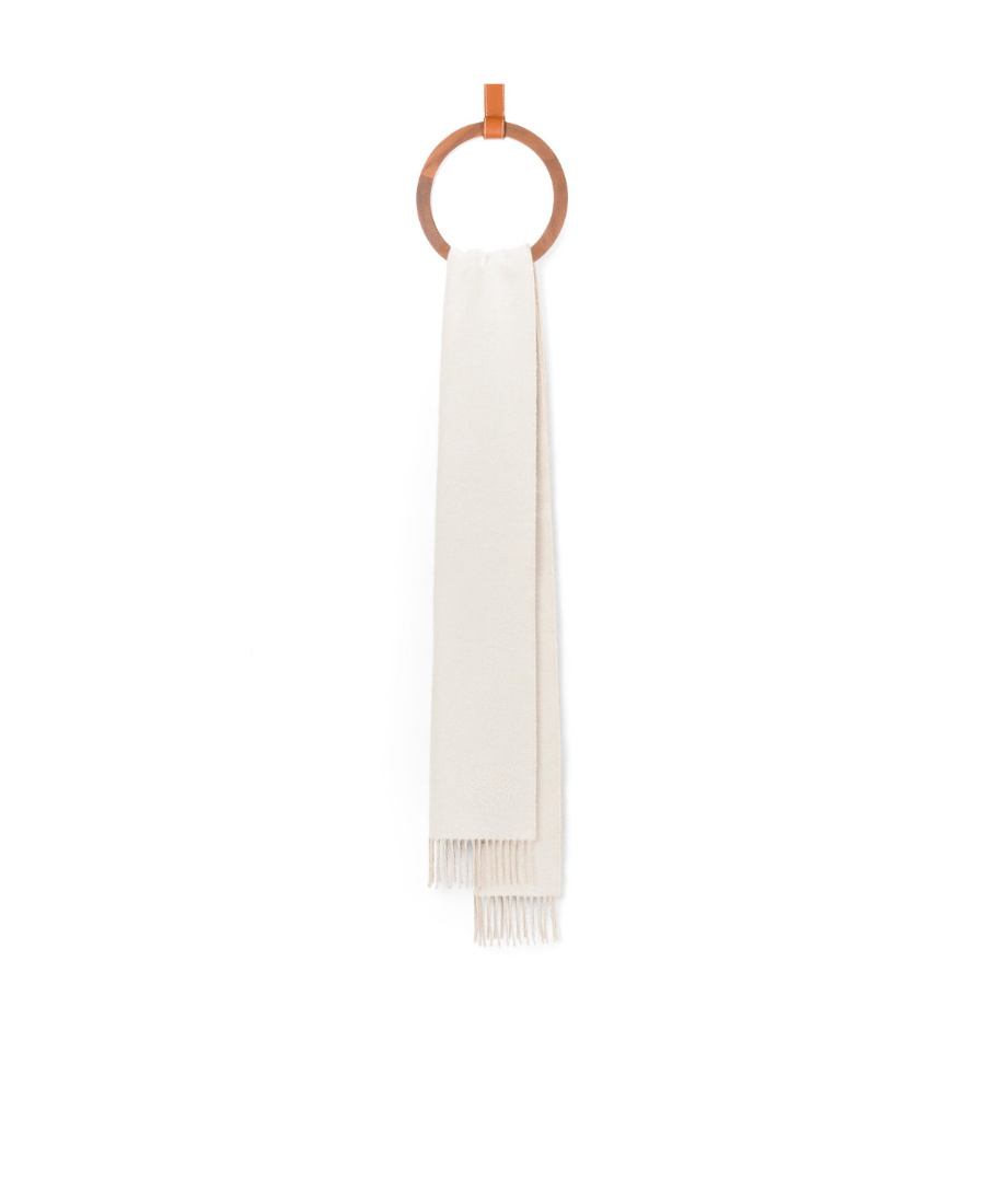 Shop Loewe Bicolour Scarf In Wool And Cashmere In Nude