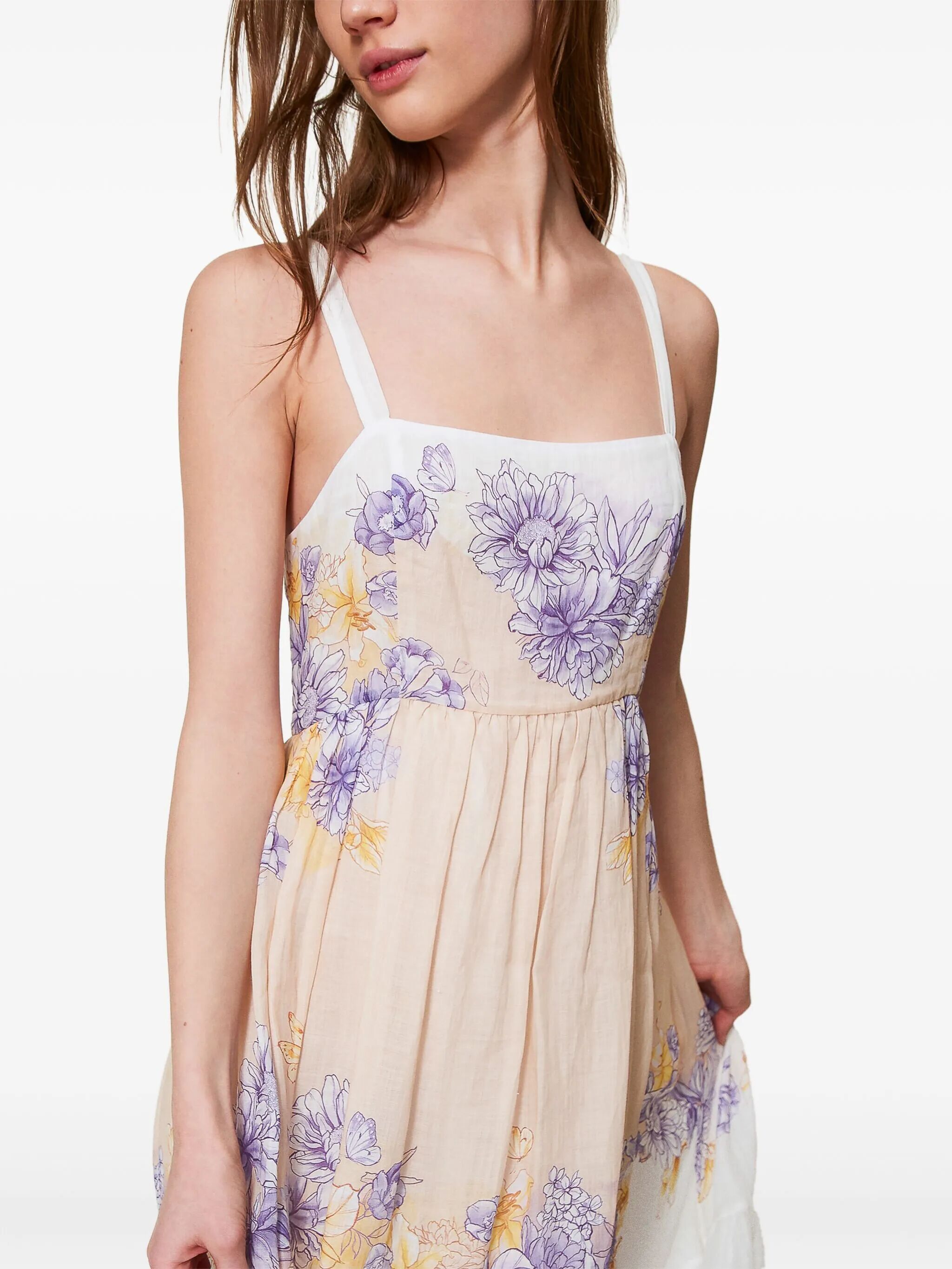Twinset Robe Longue Bustier Florale En Ramie In Multi
