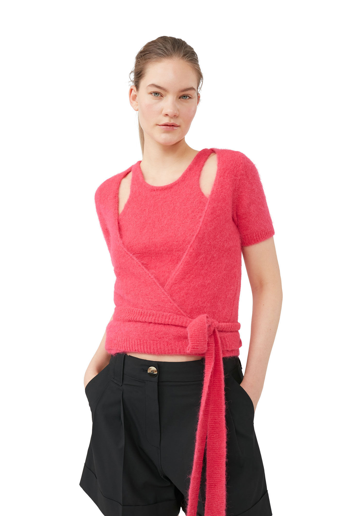 Ganni Drapey High-waisted Shorts In Black
